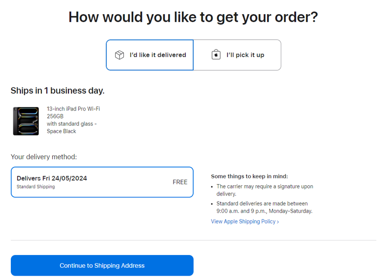 애플직구 배송유형 선택