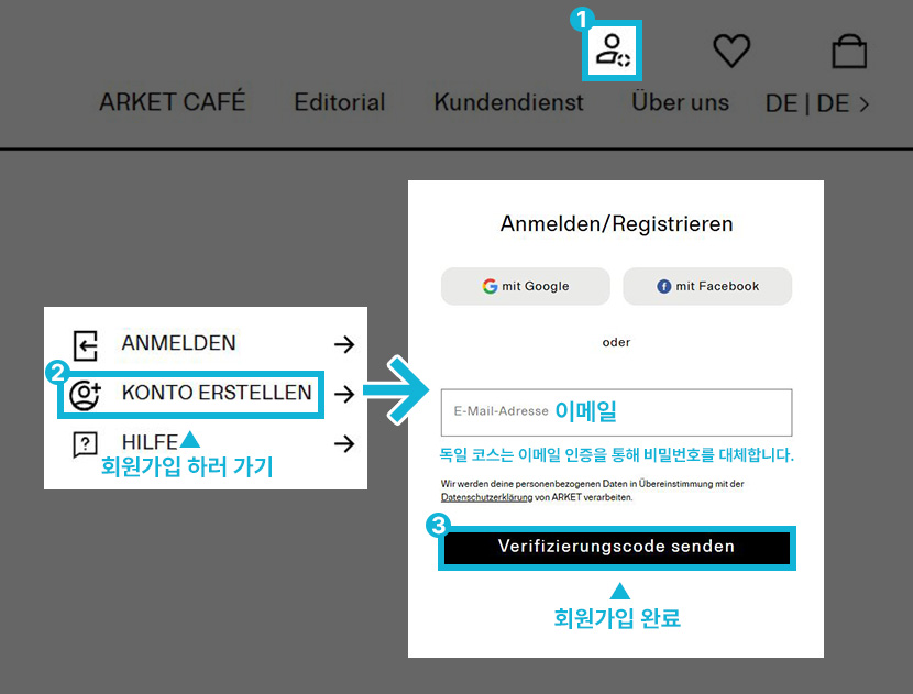 독일아르켓 로그인 화면 예시